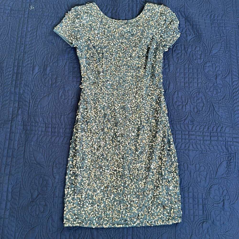 Adrianna Papell blue sequined mini